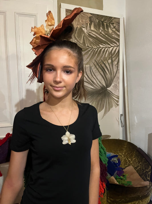 BEIGE ORKIDÉ smykke - ekte tørket blomst - sølv