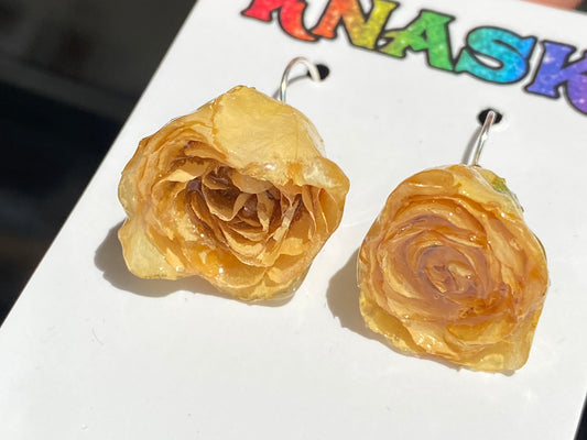 GULE ROSER blomster-øredobber, 925 sølv ørekroker - KNASK