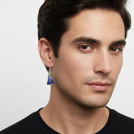 BLÅ ANZIO-KLOKKER øredobber, 3D-tørkede blomster, sølv ørekroker - KNASK