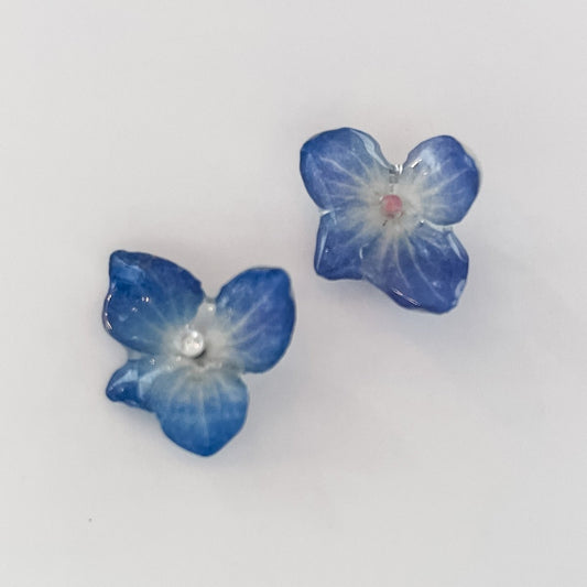 BLÅ HORTENSIA øredobber, ekte 3D-tørkede blomster, 925 sølv ørestift - KNASK