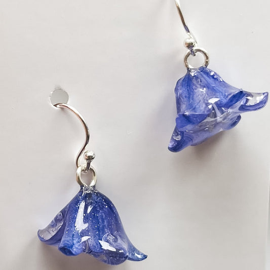 KLOKKEBLÅSTJERNE øredobber, 3D-tørkede blomster, 925 sølv - KNASK