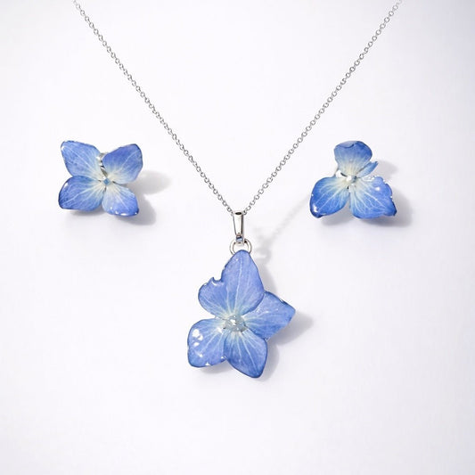 BLÅ HORTENSIA smykke - ekte tørket blomst - Smykke KNASK