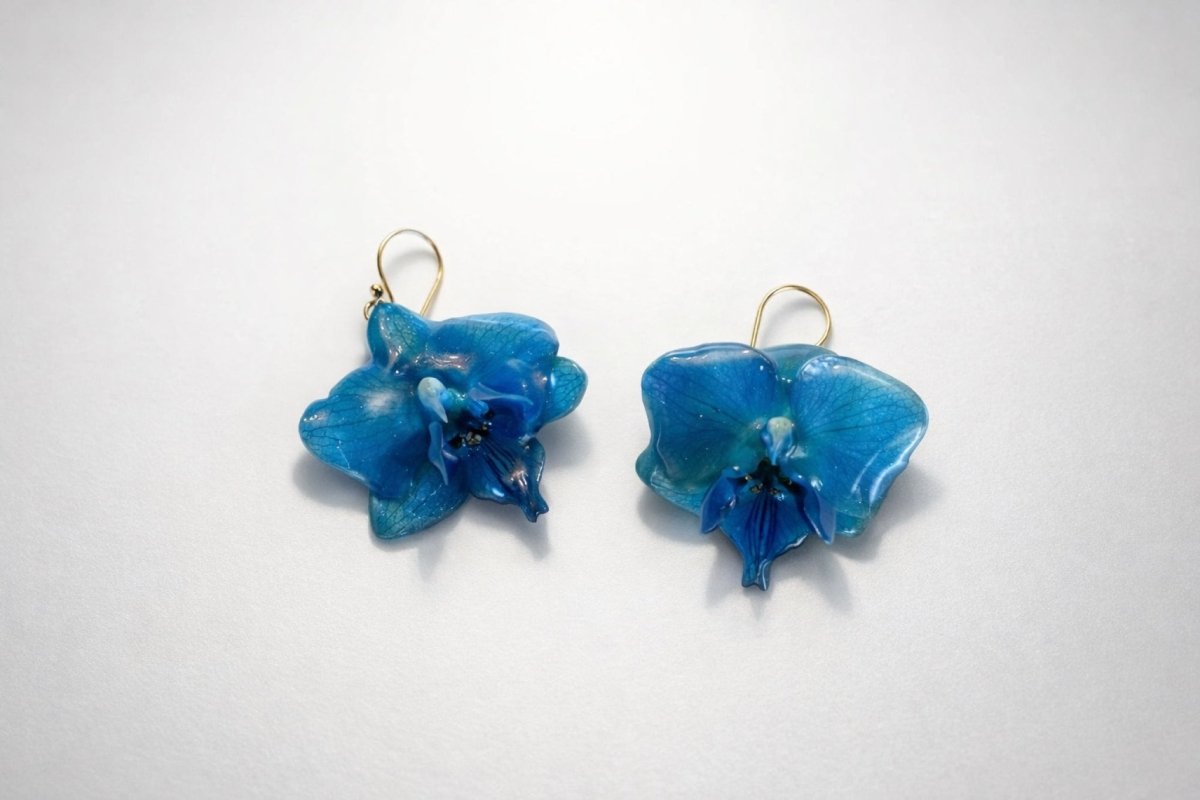 BLÅ ORKIDÉ smykke - ekte tørket blomst - Smykke KNASK