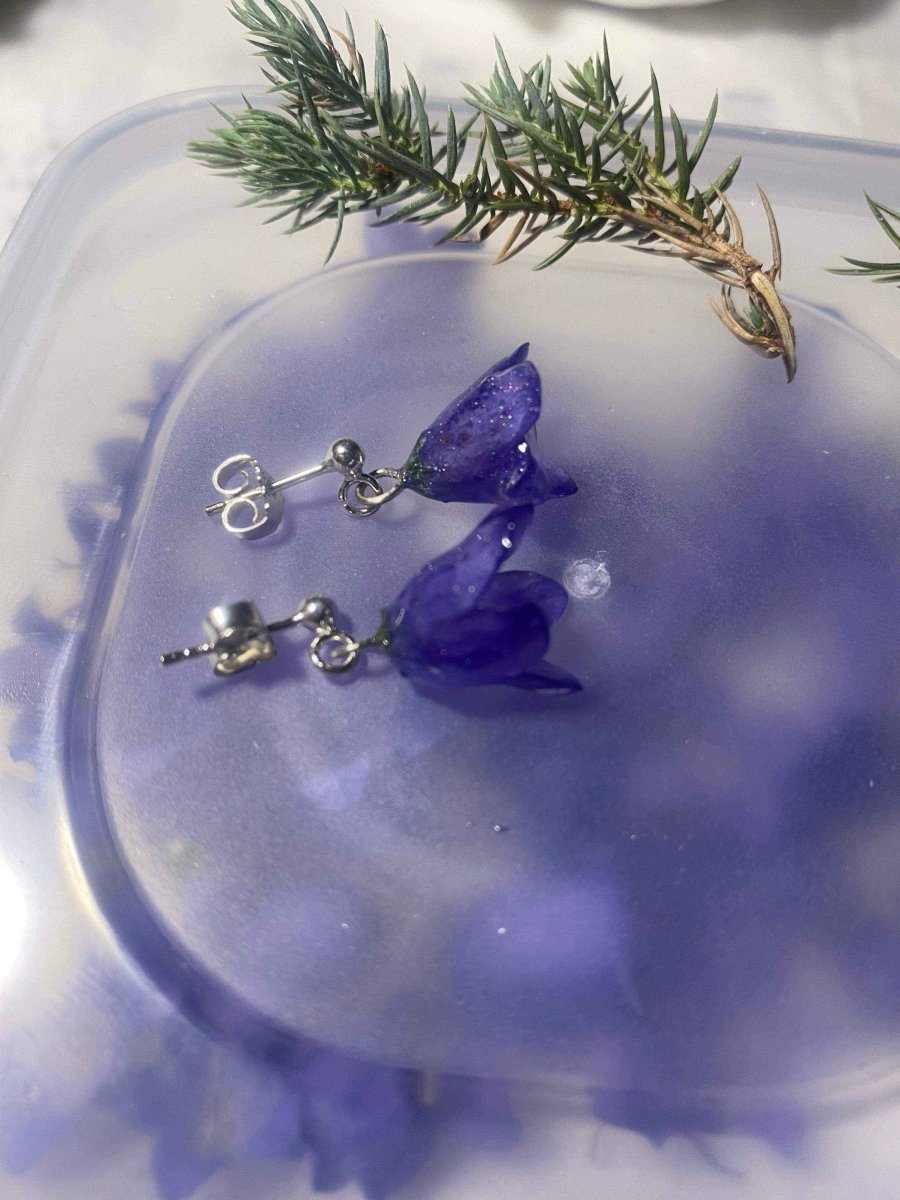 BLÅKLOKKER øredobber, 3D-tørkede blomster, 925 sølv - KNASK