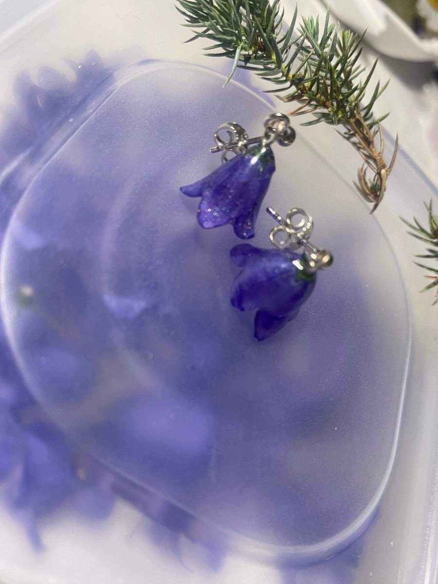 BLÅKLOKKER øredobber, 3D-tørkede blomster, 925 sølv - KNASK