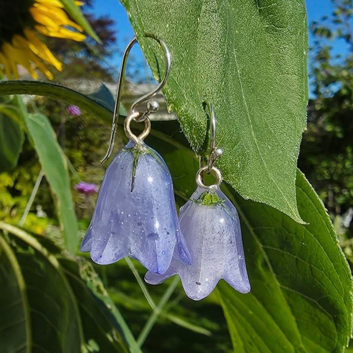 BLÅKLOKKER øredobber, 3D-tørkede blomster, 925 sølv - KNASK