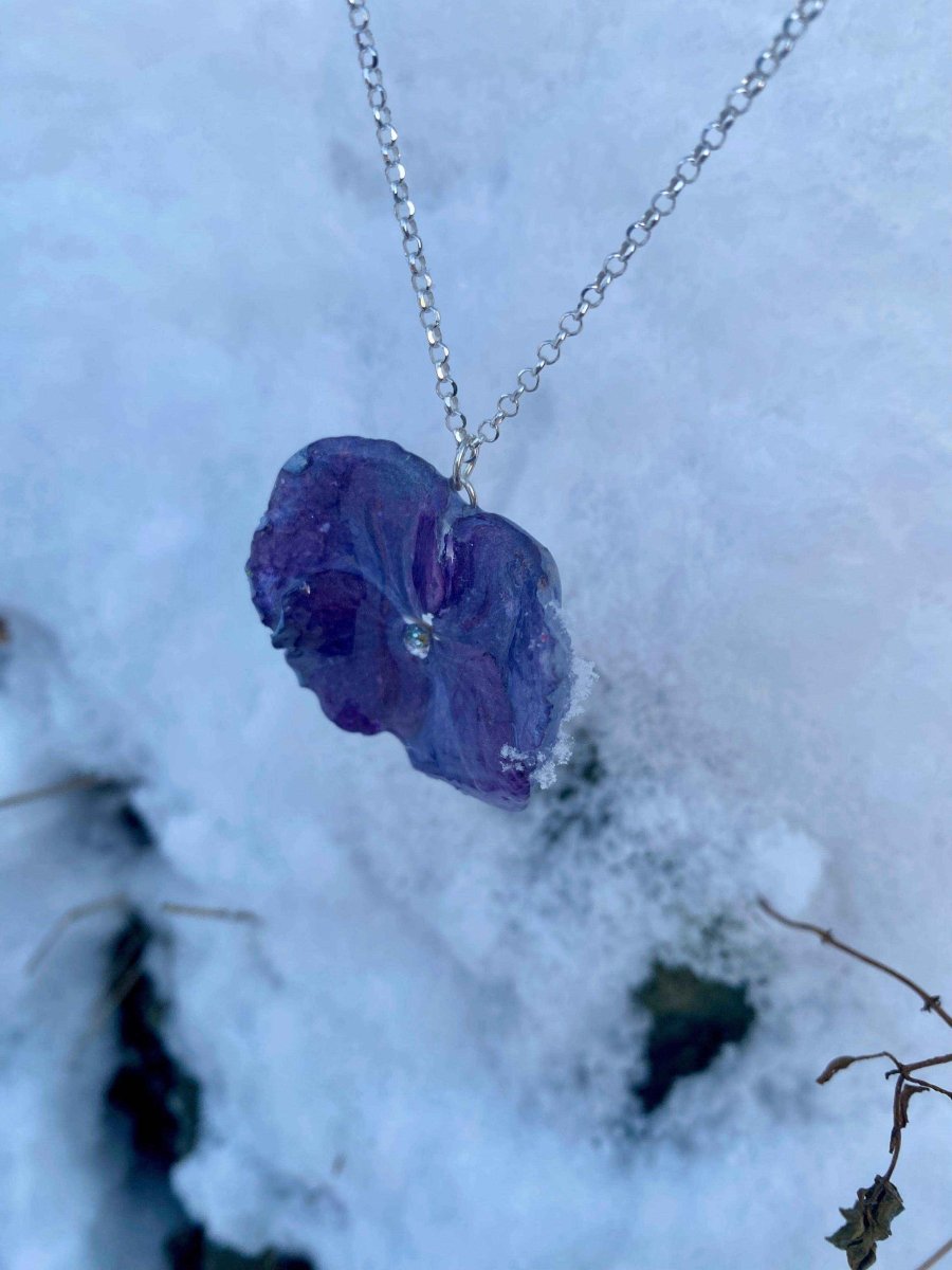 Blålila hortensia-smykke, 925 sølvkjede - KNASK