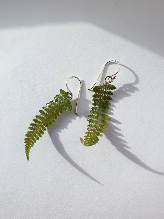 BREGNER øredobber, ekte 3D-tørket plante, 925 sølv - KNASK