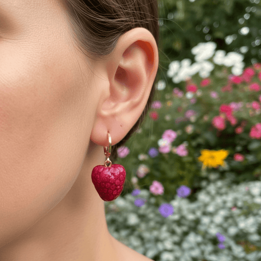 Bringebær øredobber, 3D, ekte tørket frukt, 925 sølv - Øredobber KNASK