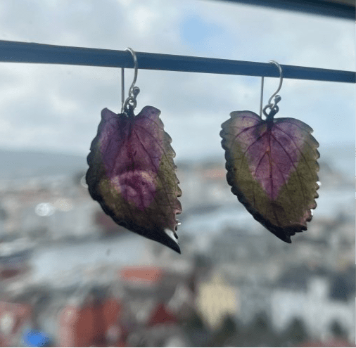 COLEUS Ăžredobber, ekte tĂžrkede blader, 925 sĂžlv Ăžrekroker - KNASK