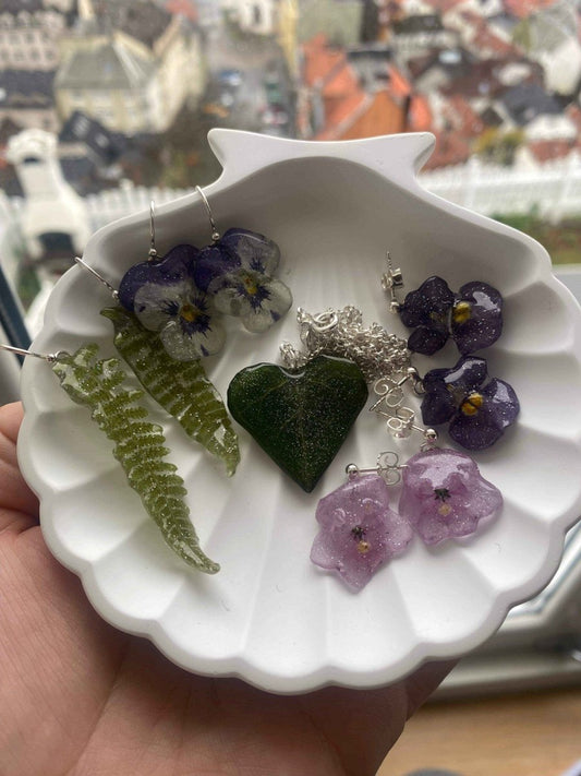 EFØY GLITTER-hjerte smykke, 925 sølvkjede, ekte tørket blad - KNASK