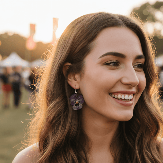 FESTIVAL - FIOLER øredobber, ekte tørket stemorsblomst, 925 sølv ørekroker - Øredobber KNASK