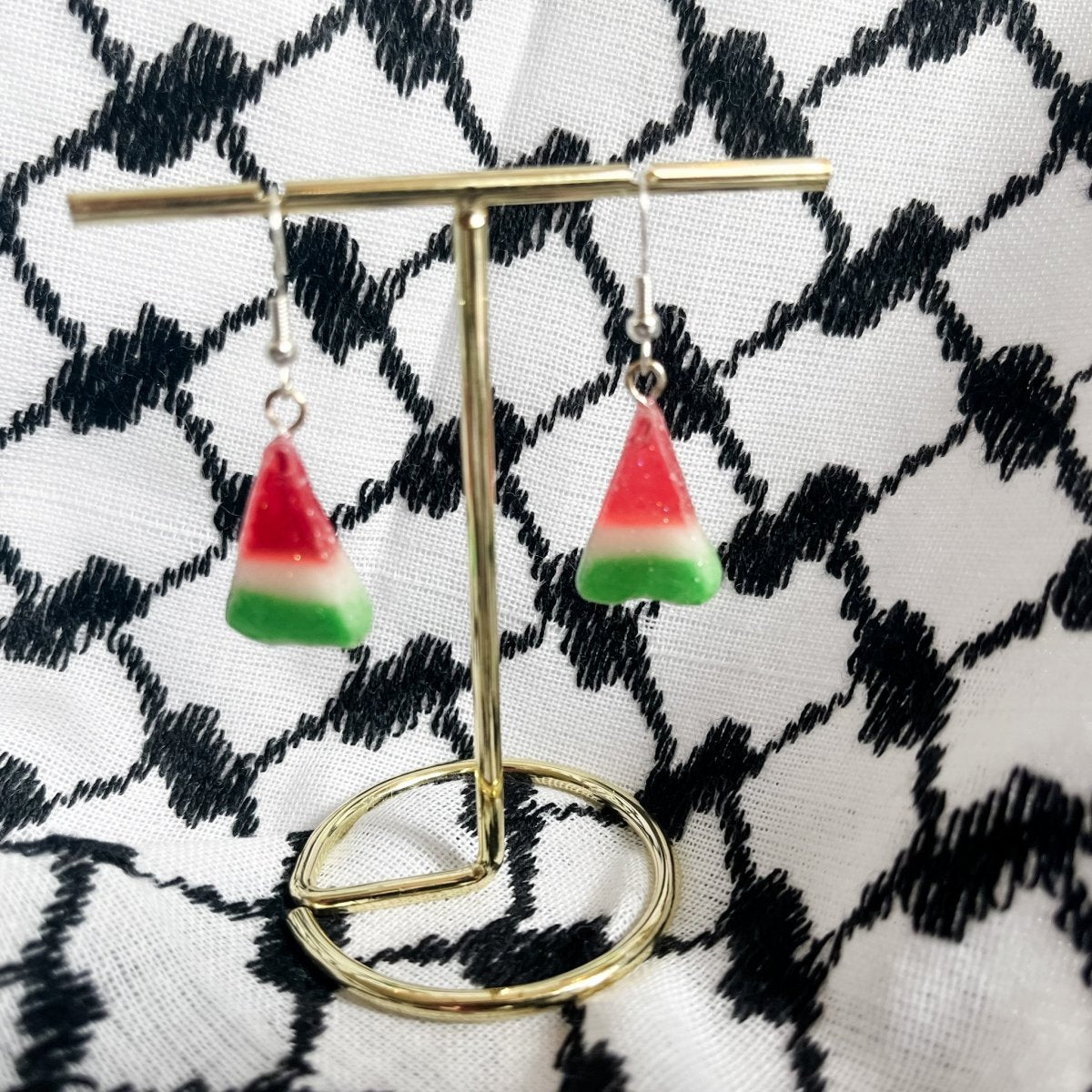FRI PALESTINA vannmelon - snop øredobber, sølv ørekroker, ekte godteri - Øredobber KNASK