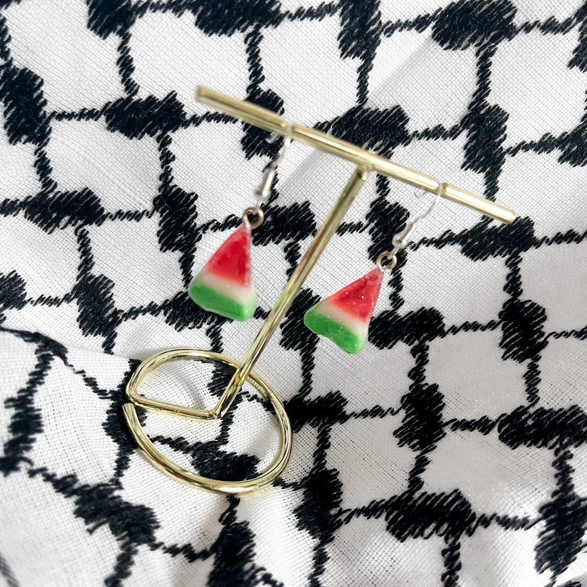 FRI PALESTINA vannmelon - snop øredobber, sølv ørekroker, ekte godteri - Øredobber KNASK