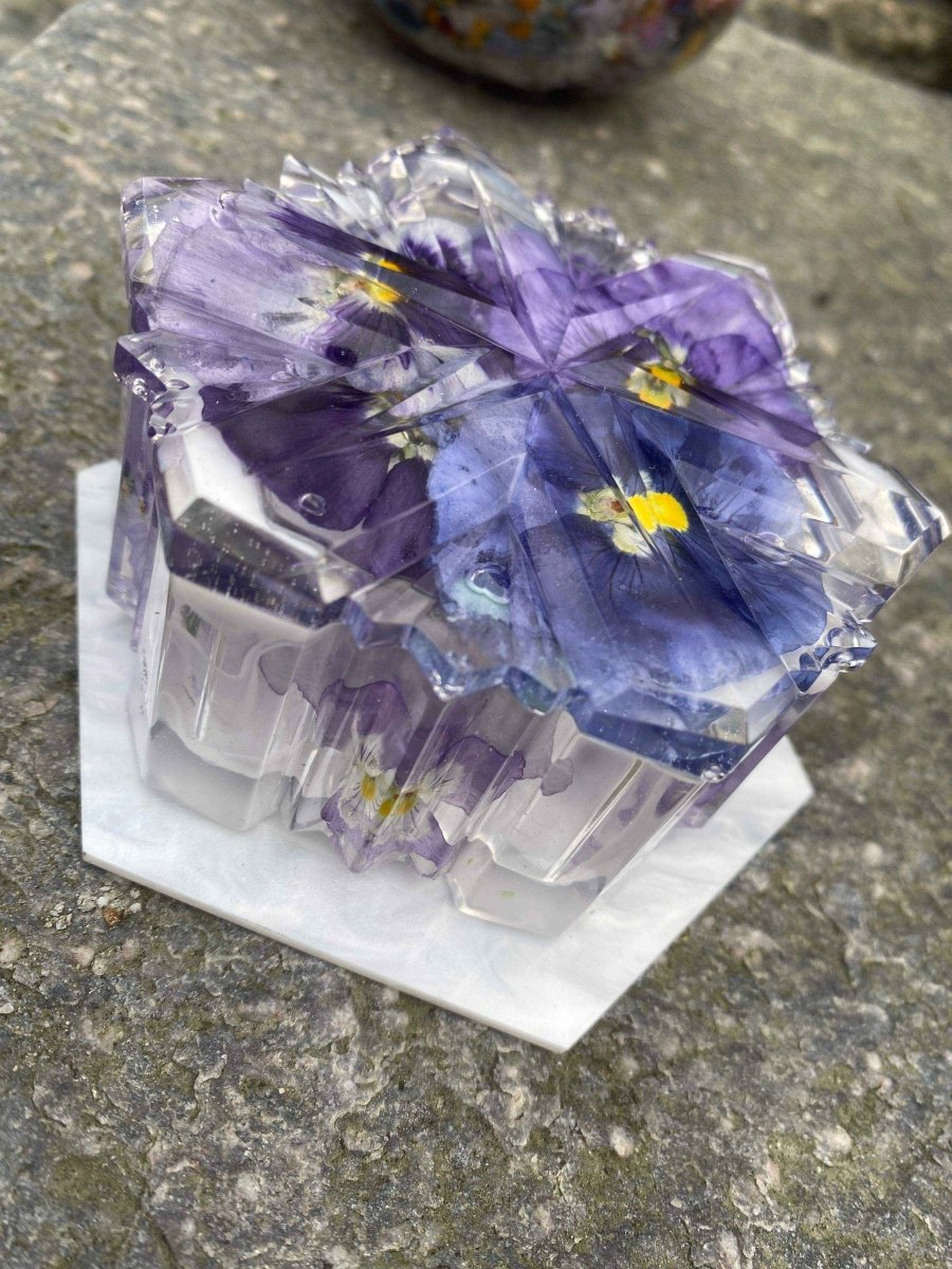 Frost smykkeskrin, blå og lilla fioler, ekte stemorsblomst - KNASK