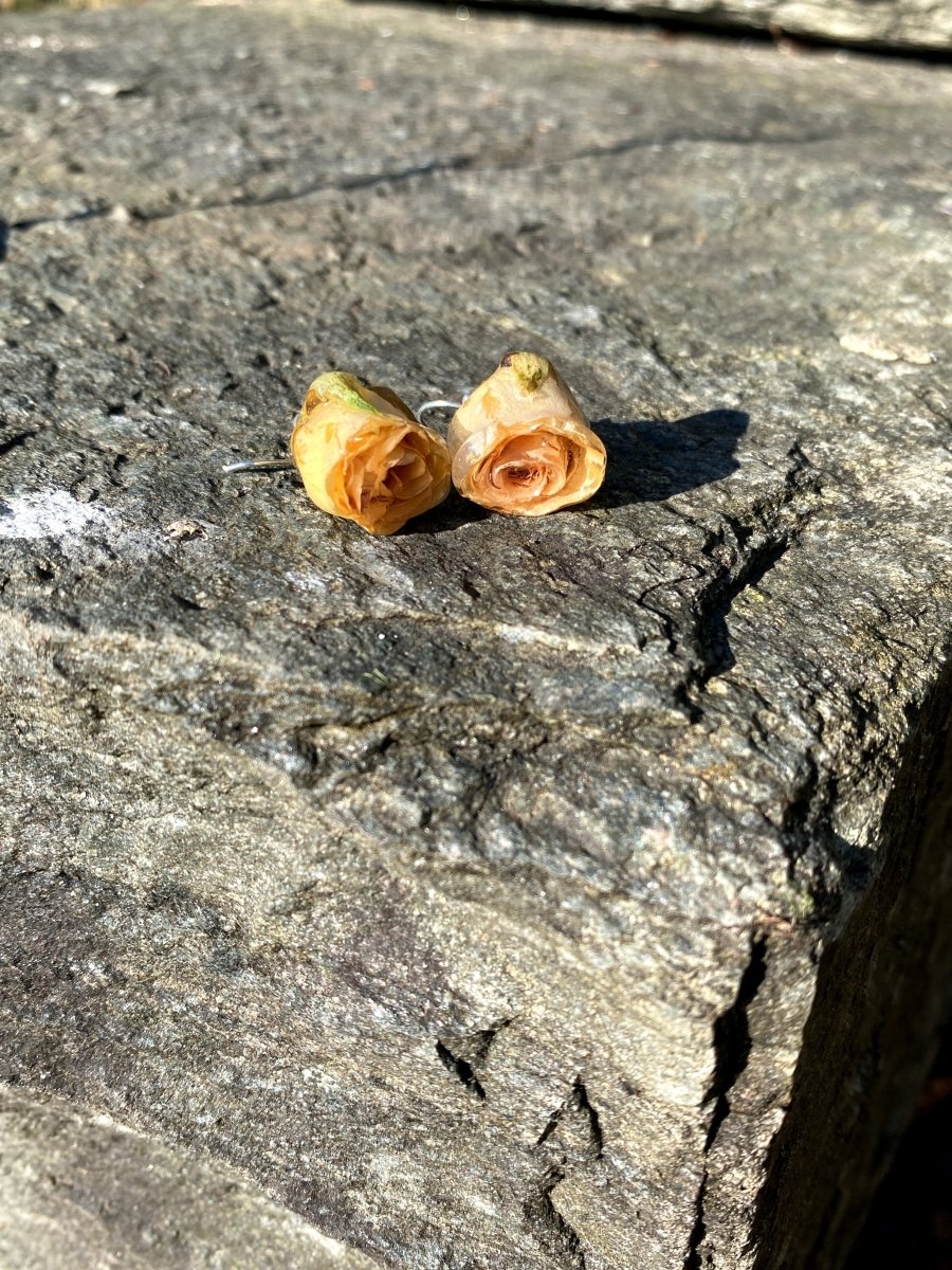 GULE ROSER blomster - øredobber, 925 sølv ørekroker - Øredobber KNASK
