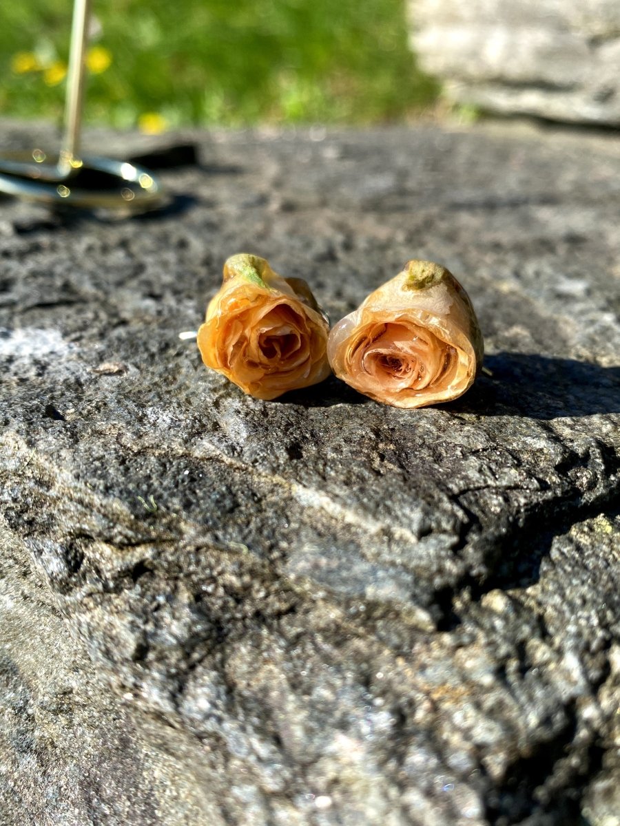GULE ROSER blomster - øredobber, 925 sølv ørekroker - Øredobber KNASK