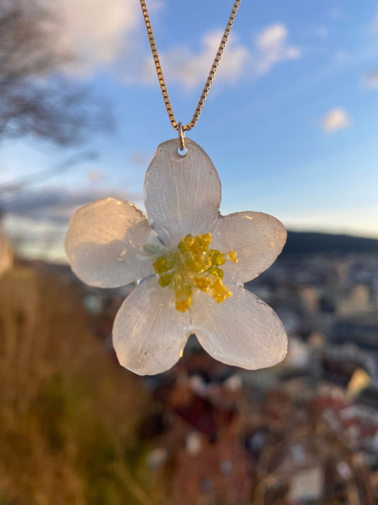 HELLEBORUS JULEROSE blomstersmykke, sølvkjede eller forgyllet messing - KNASK