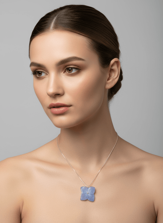 HORTENSIA smykke, ekte 3D - tørket blomst, 925 sølvkjede - Smykke KNASK