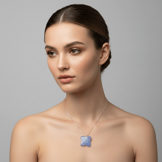 HORTENSIA smykke, ekte 3D - tørket blomst, 925 sølvkjede - Smykke KNASK