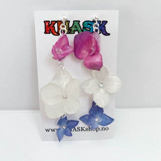 HORTENSIA TRICOLOR øredobber, 3D-tørkede blomster, 925 sølv - KNASK