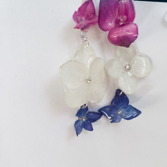 HORTENSIA TRICOLOR øredobber, 3D-tørkede blomster, 925 sølv - KNASK