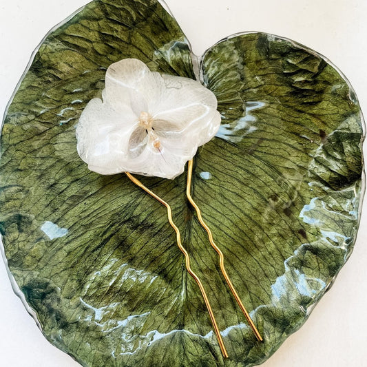 HVIT ORKIDÉ hårnål, ekte tørket blomst, åpen - KNASK