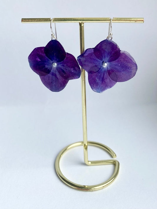 INDIGO HORTENSIA øredobber, 925 sølv, ekte tørkede blomster - KNASK