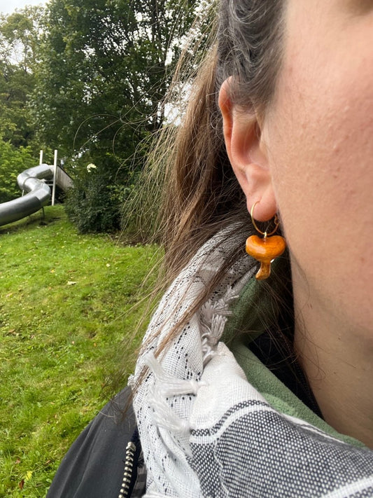 KANTARELL øredobber, ekte 3D-tørket sopp, 925 sølv - KNASK