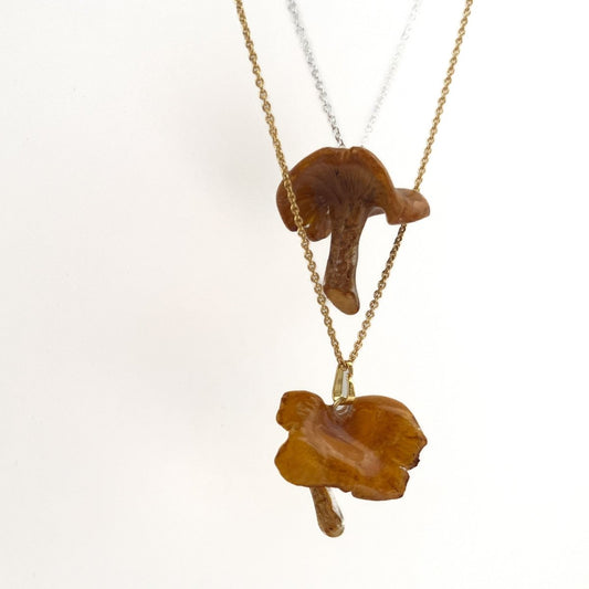 KANTARELL smykke, ekte 3D-tørket sopp, 925 sølvkjede - KNASK