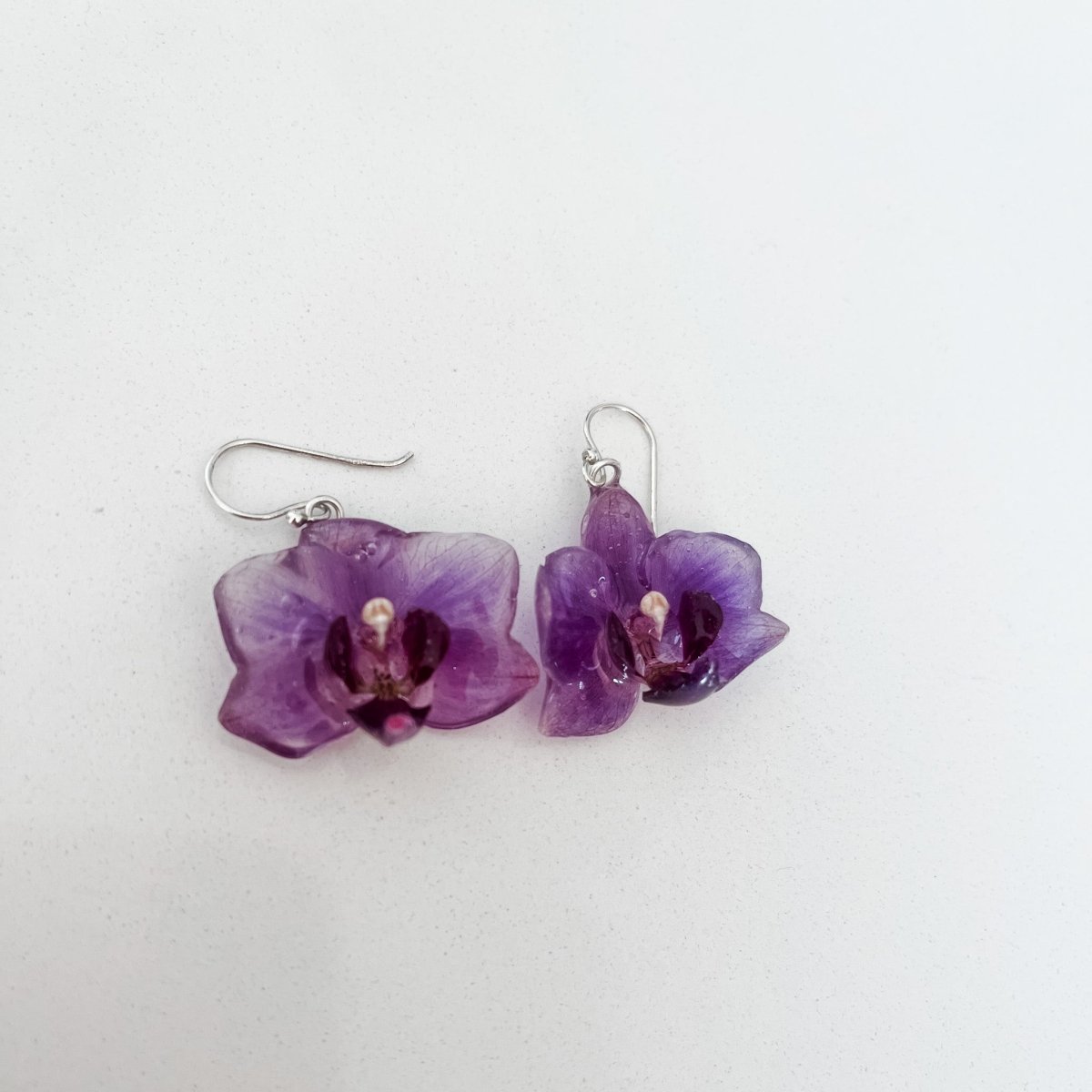 LILLA ORKIDÉ øredobber, 3D-tørkede blomster, 925 sølv - KNASK