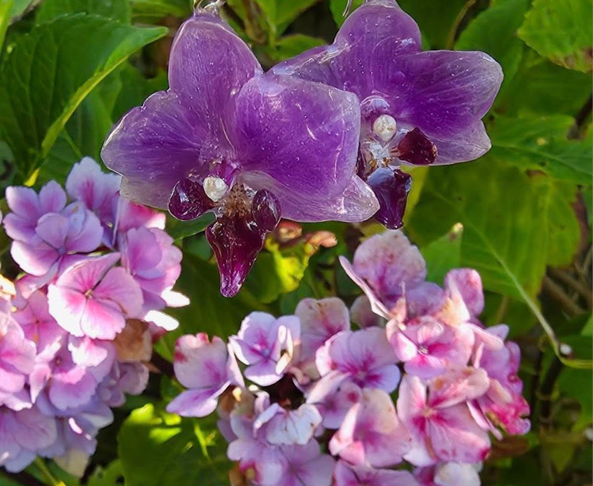 LILLA ORKIDÉ øredobber, 3D-tørkede blomster, 925 sølv - KNASK