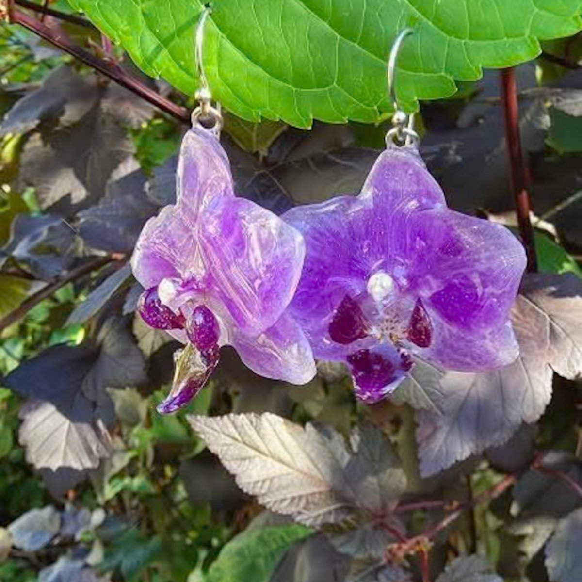 LILLA ORKIDÉ øredobber, 3D-tørkede blomster, 925 sølv - KNASK