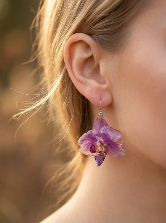 LILLA ORKIDÉ øredobber - ekte tørkede blomster - Øredobber KNASK