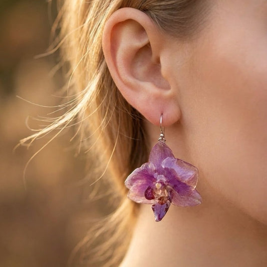 LILLA ORKIDÉ øredobber - ekte tørkede blomster - Øredobber KNASK
