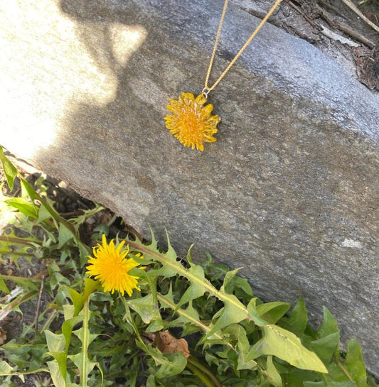 LØVETANN blomstersmykke, 3D-tørket blomst, 925 sølvkjede - KNASK