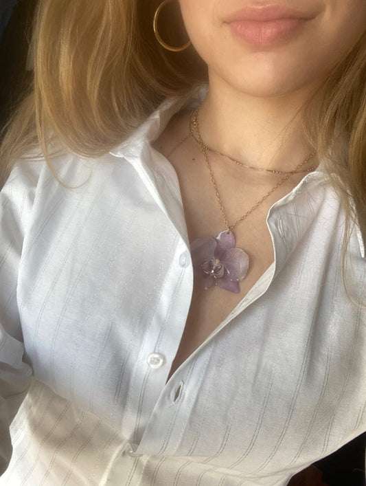 LYSEROSA ORKIDÉ blomstersmykke, 925 sølvkjede - KNASK