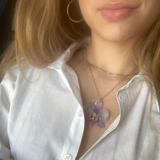 LYSEROSA ORKIDÉ blomstersmykke, 925 sølvkjede - KNASK