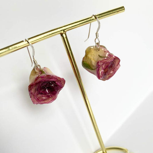 LYSEROSA ROSER blomster-øredobber, 925 sølv ørekroker - KNASK