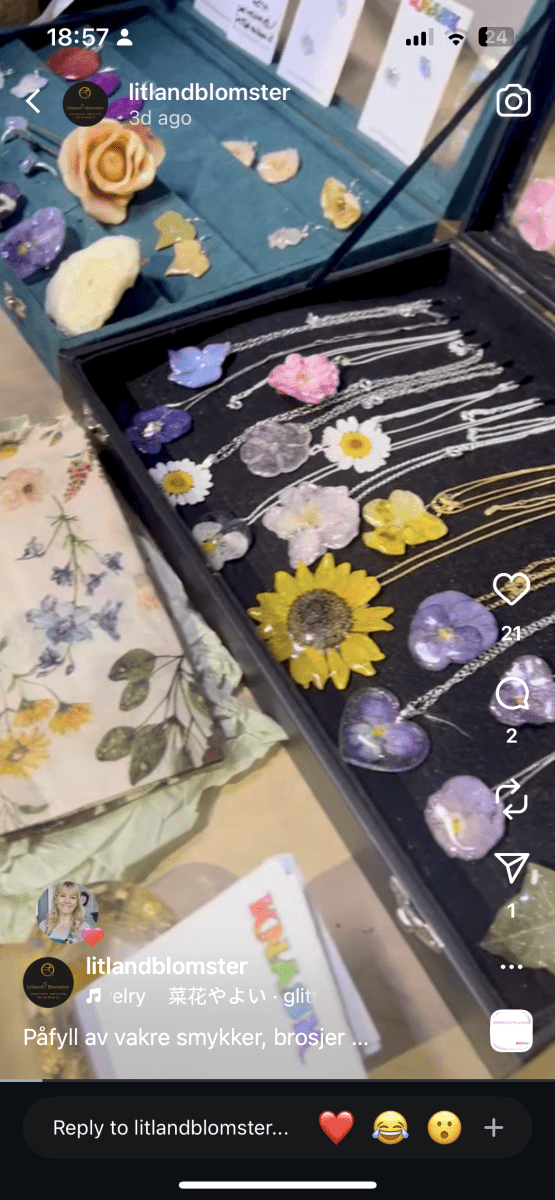 MARGERITT blomstersmykke, 925 sølvkjede - KNASK