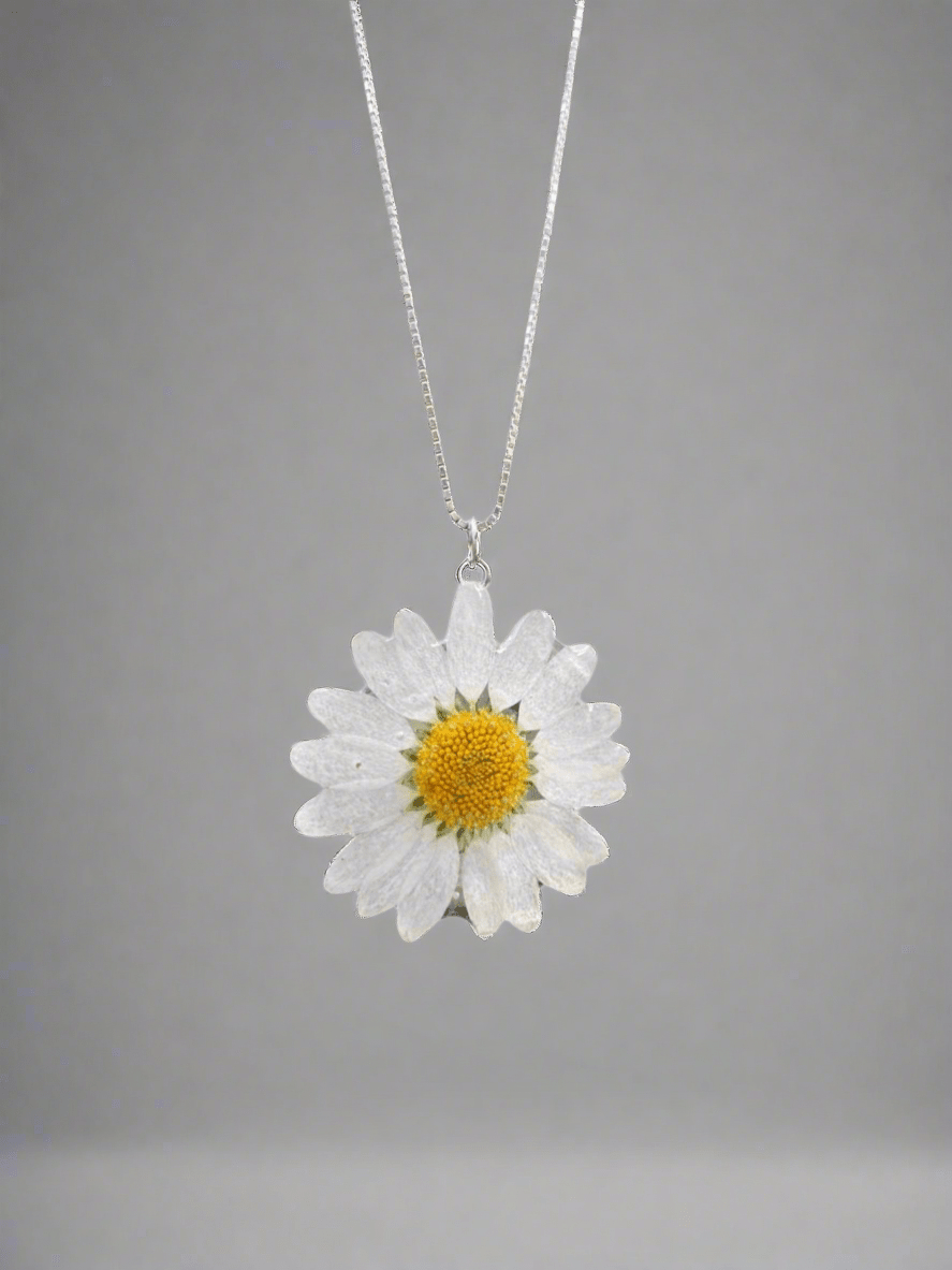 MARGERITT blomstersmykke, 925 sølvkjede - KNASK