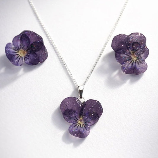 MINI FIOL mini smykke - ekte tørket stemorsblomst, Viola tricolor - Smykke KNASK
