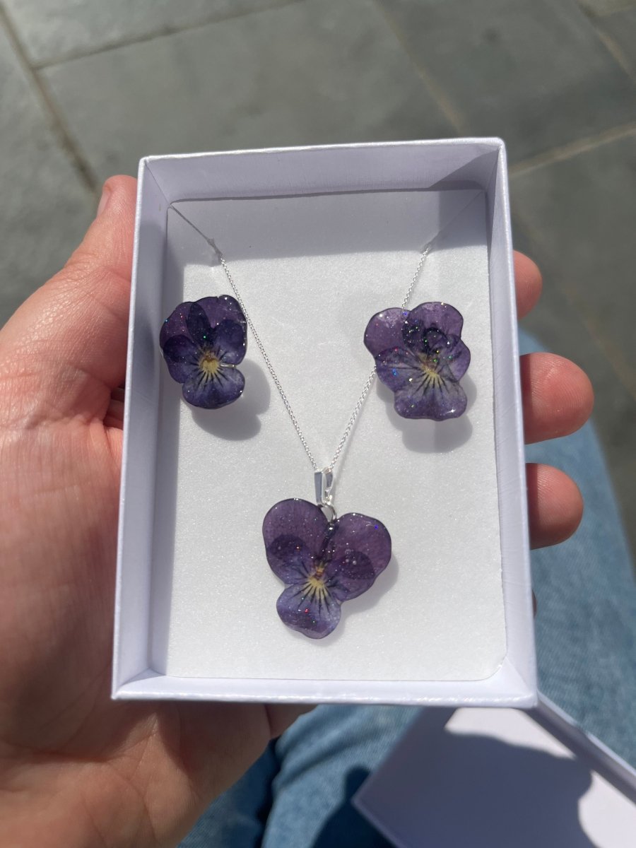 MINI FIOL mini smykke - ekte tørket stemorsblomst, Viola tricolor - Smykke KNASK