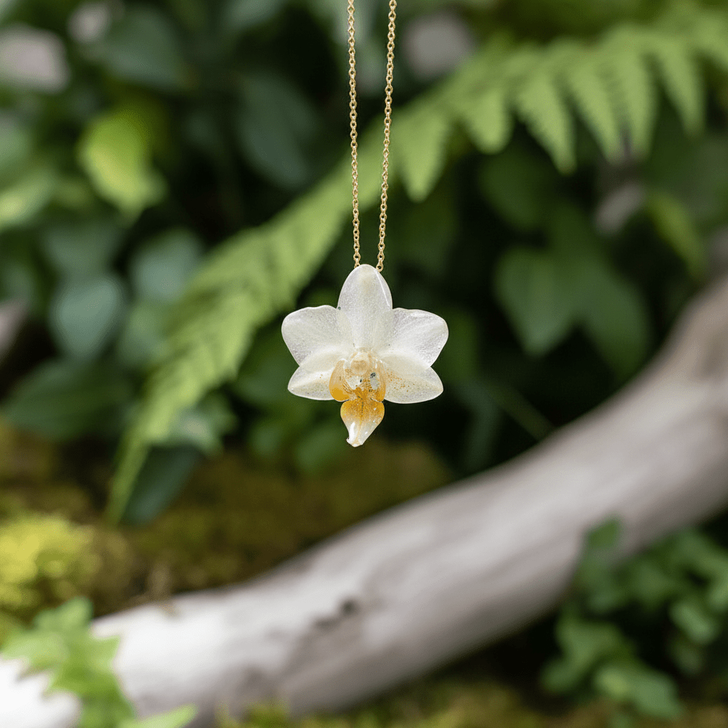 MINIATYR ORKIDÉ smykke - ekte tørket blomst - Smykke KNASK