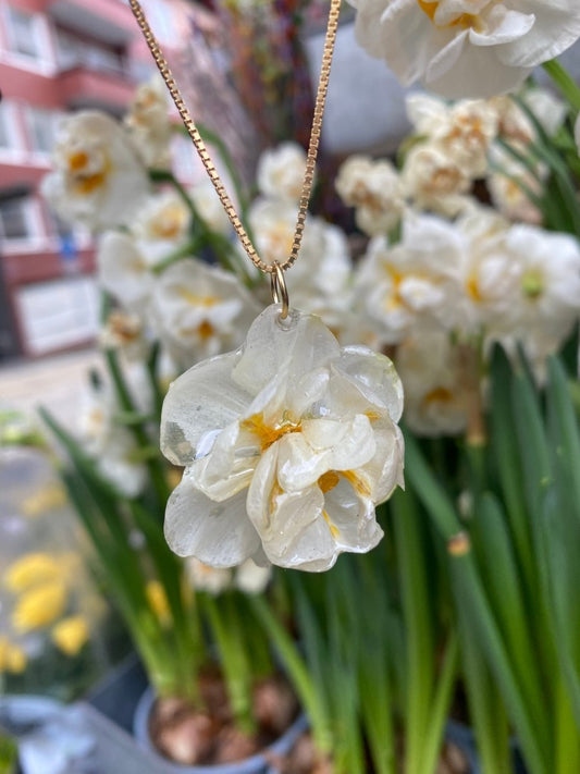 Narcissus Bridal Crown blomstersmykke, sølvkjede eller forgyllet messing - KNASK