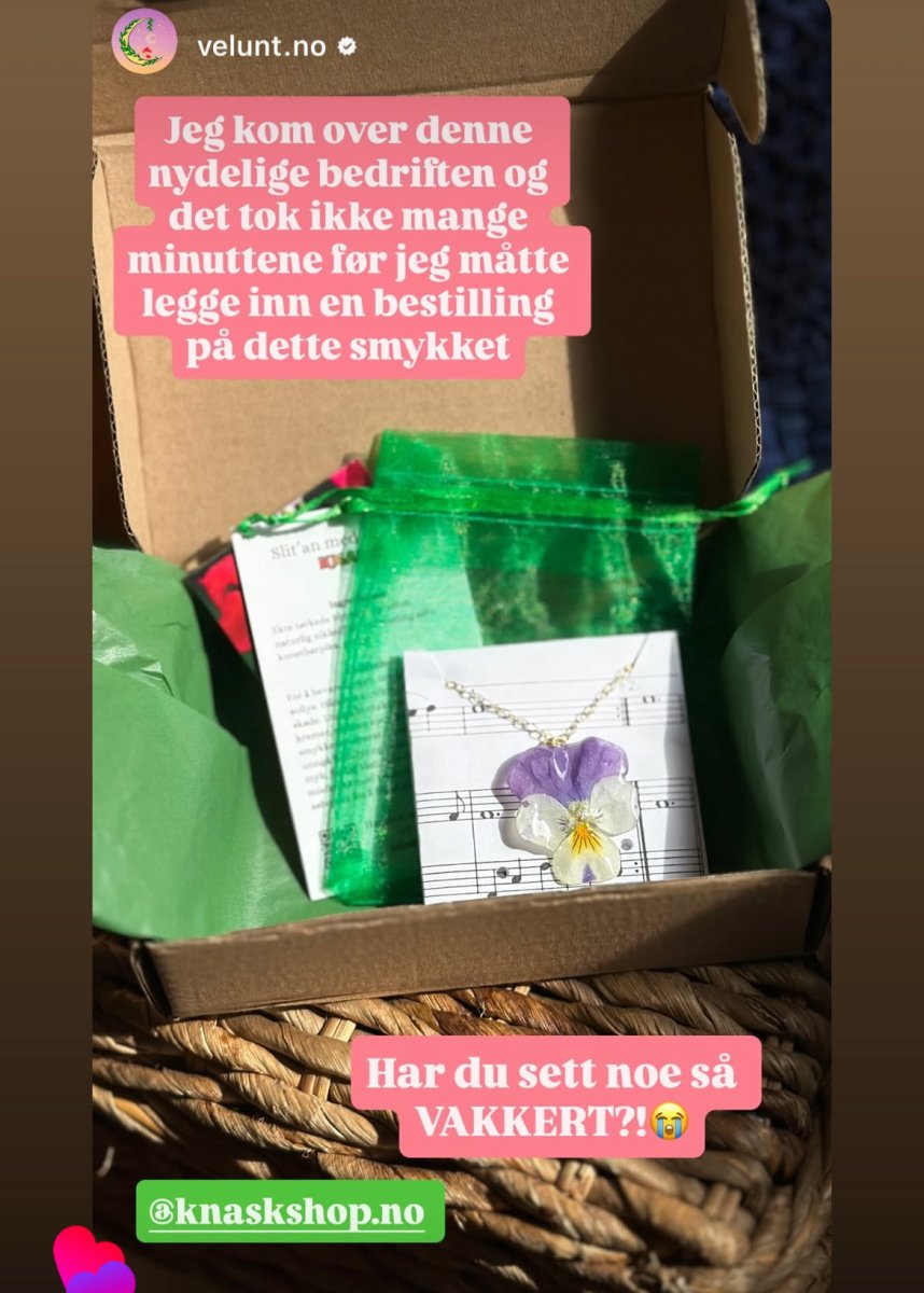 NATT OG DAG blomstersmykke, tørket stemorsblomst, 925 sølvkjede - Smykke KNASK