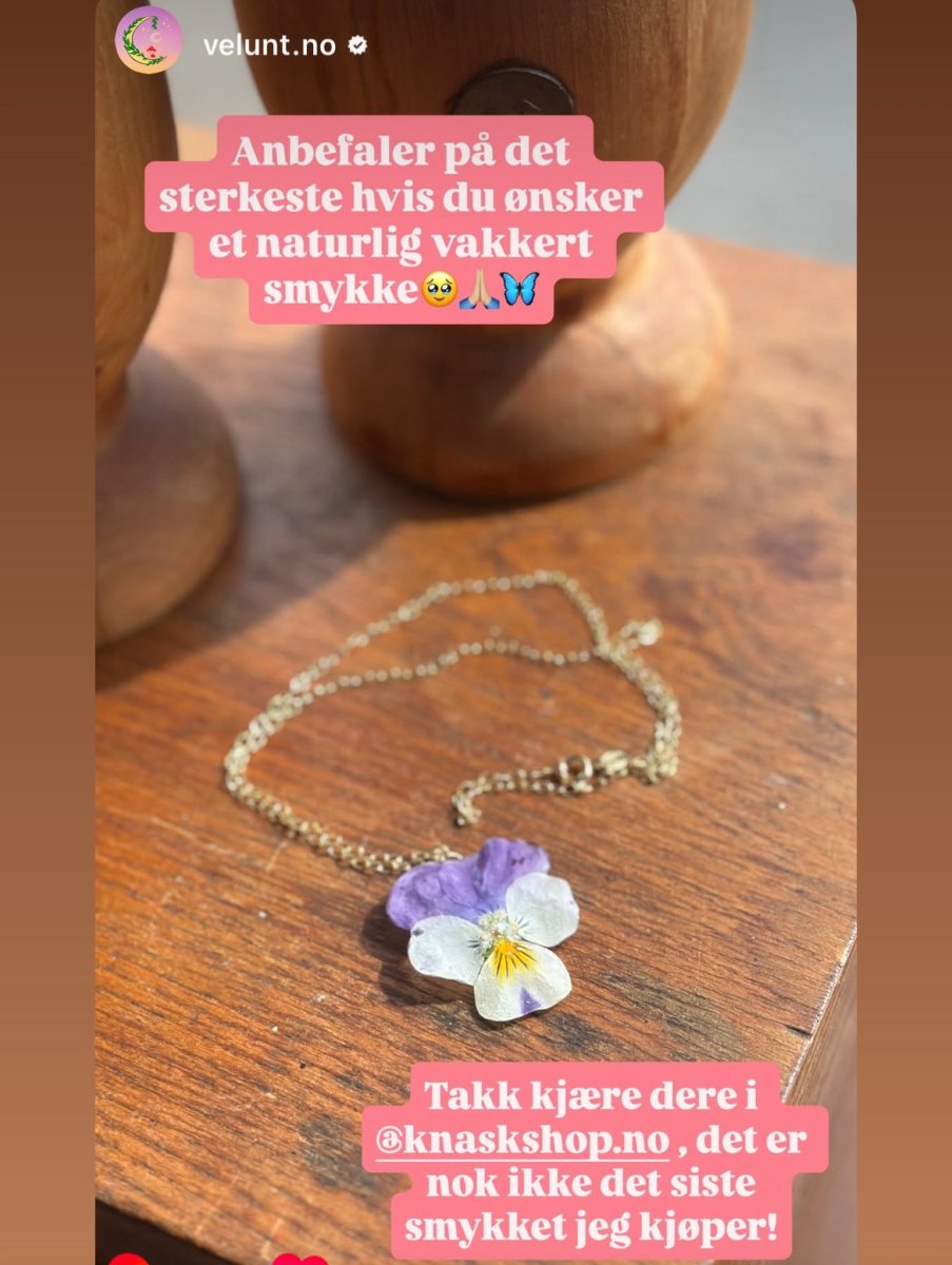 NATT OG DAG blomstersmykke, tørket stemorsblomst, 925 sølvkjede - Smykke KNASK