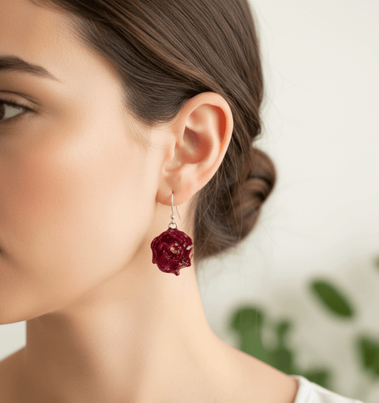 NESSA ROSER øredobber, ekte 3D - tørkede blomster, 925 sølv - Øredobber KNASK