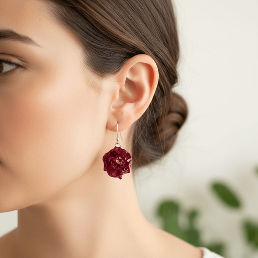 NESSA ROSER øredobber, ekte 3D - tørkede blomster, 925 sølv - Øredobber KNASK