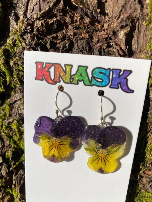 PÅSKE FIOL stemorsblomst øredobber, sølv ørekroker - KNASK